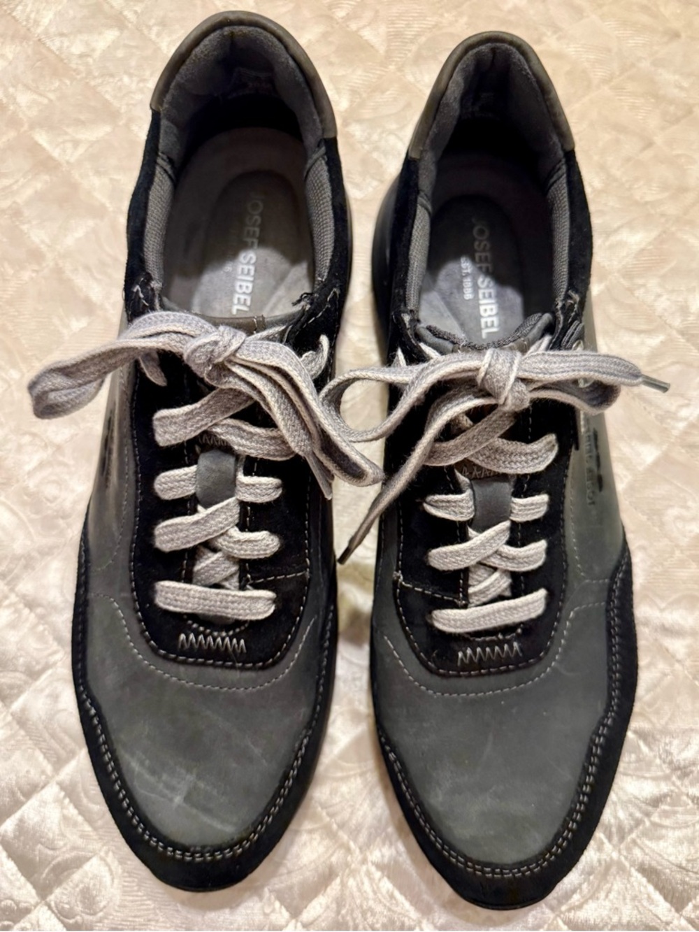 Josef Seibel Black and Gray Lace-Up Suede Leather Sneakers Size 42